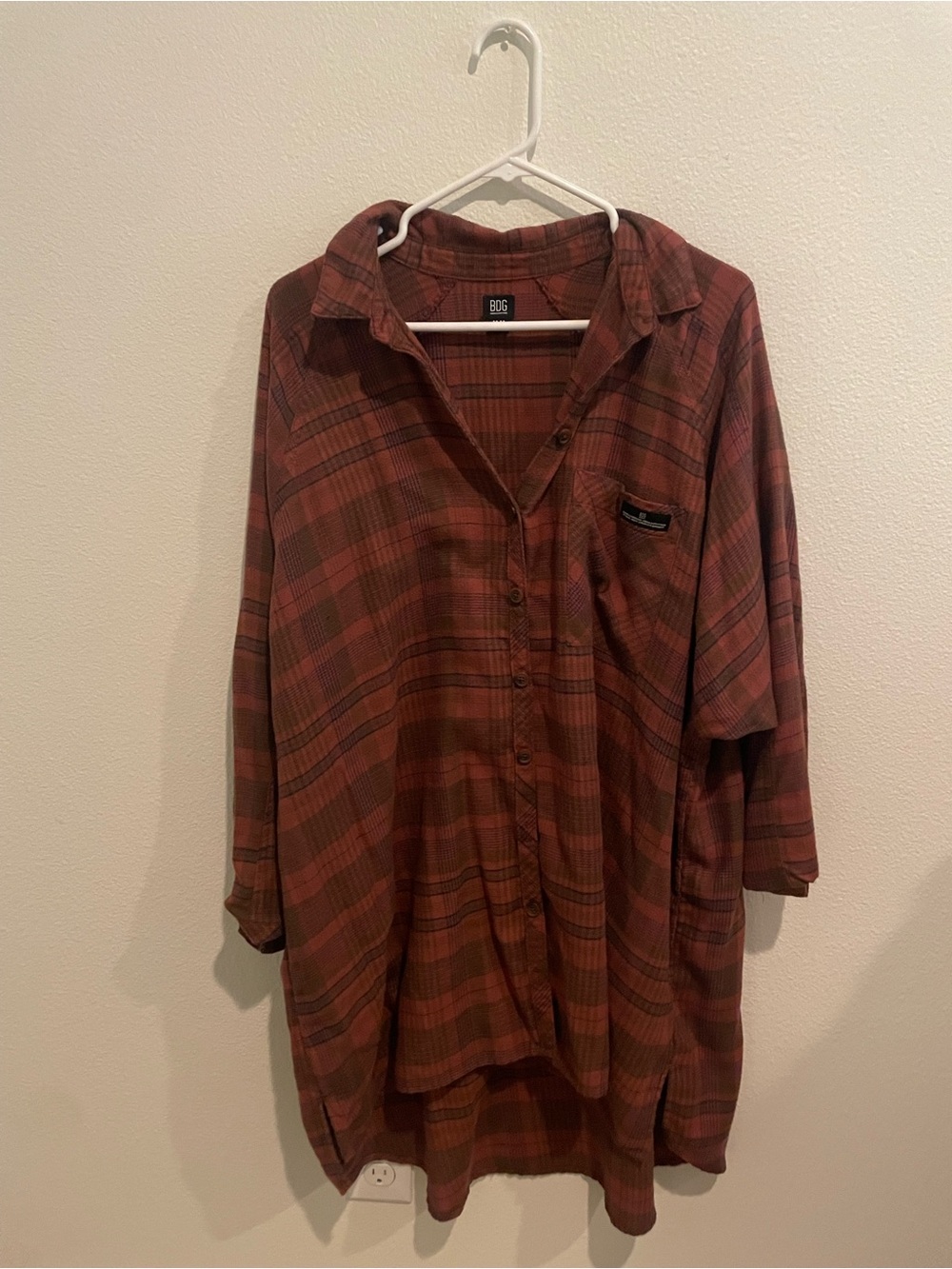 BDG Burnt Orange and Dark Brown Plaid Shirt Dress